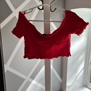 Red off the shoulder crop top